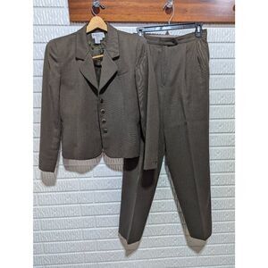 Saville Suit Women's Brown Wool Solid Two Piece Blazer & Dress Pants Suit Size 8